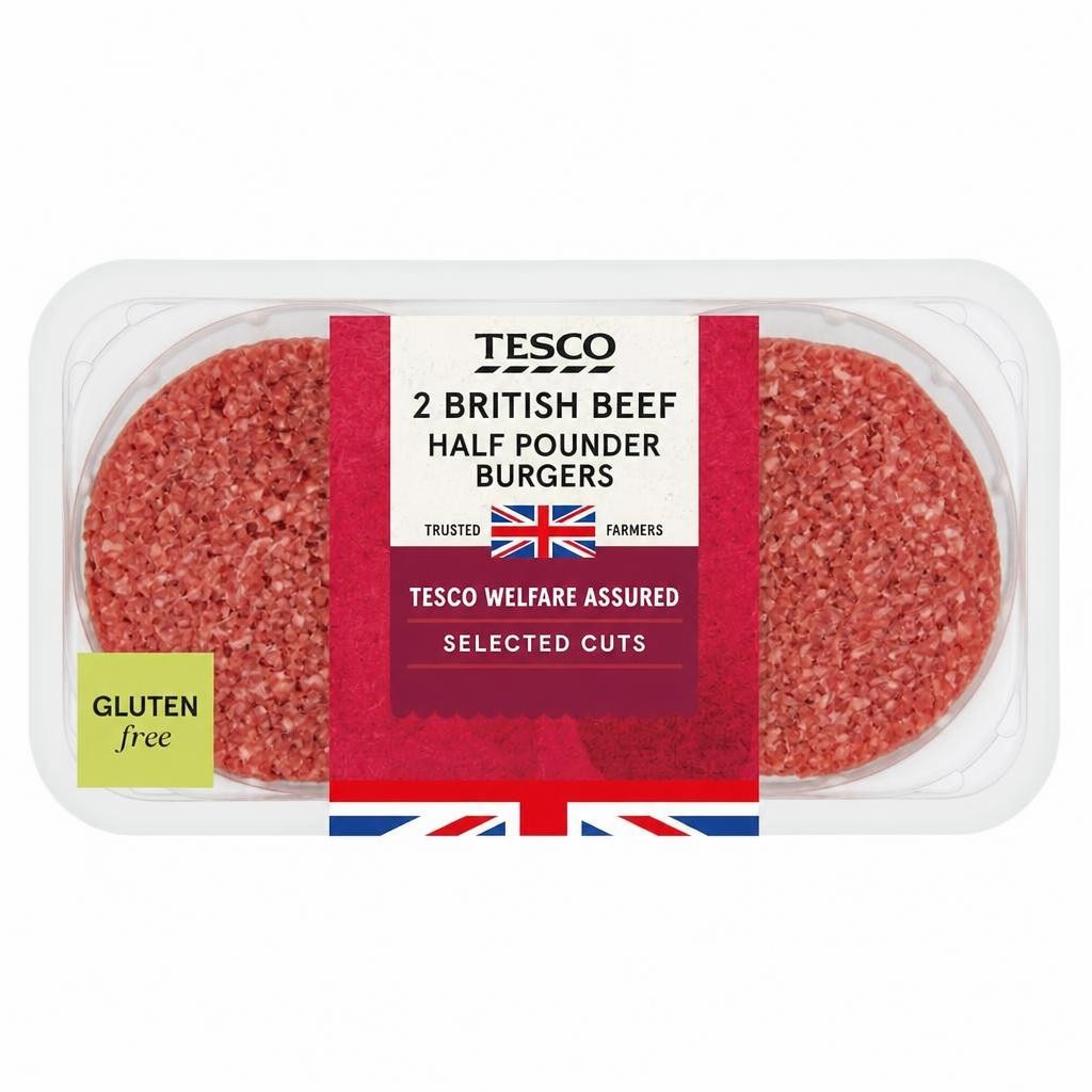 Tesco 2 British beef half pounder Burger 454g