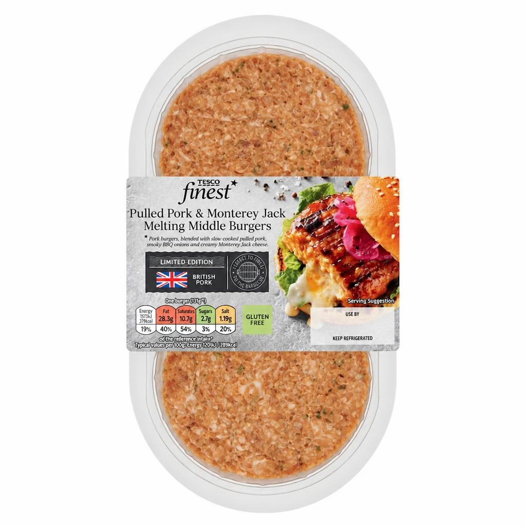 Tesco Finest Pulled Pork & Monterey Jack Melting Middle Burgers 300g