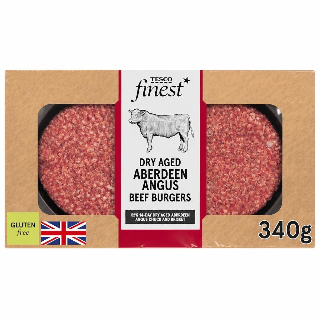 Tesco Finest Dry Aged Aberdeen Angus Beef Burgers 340G