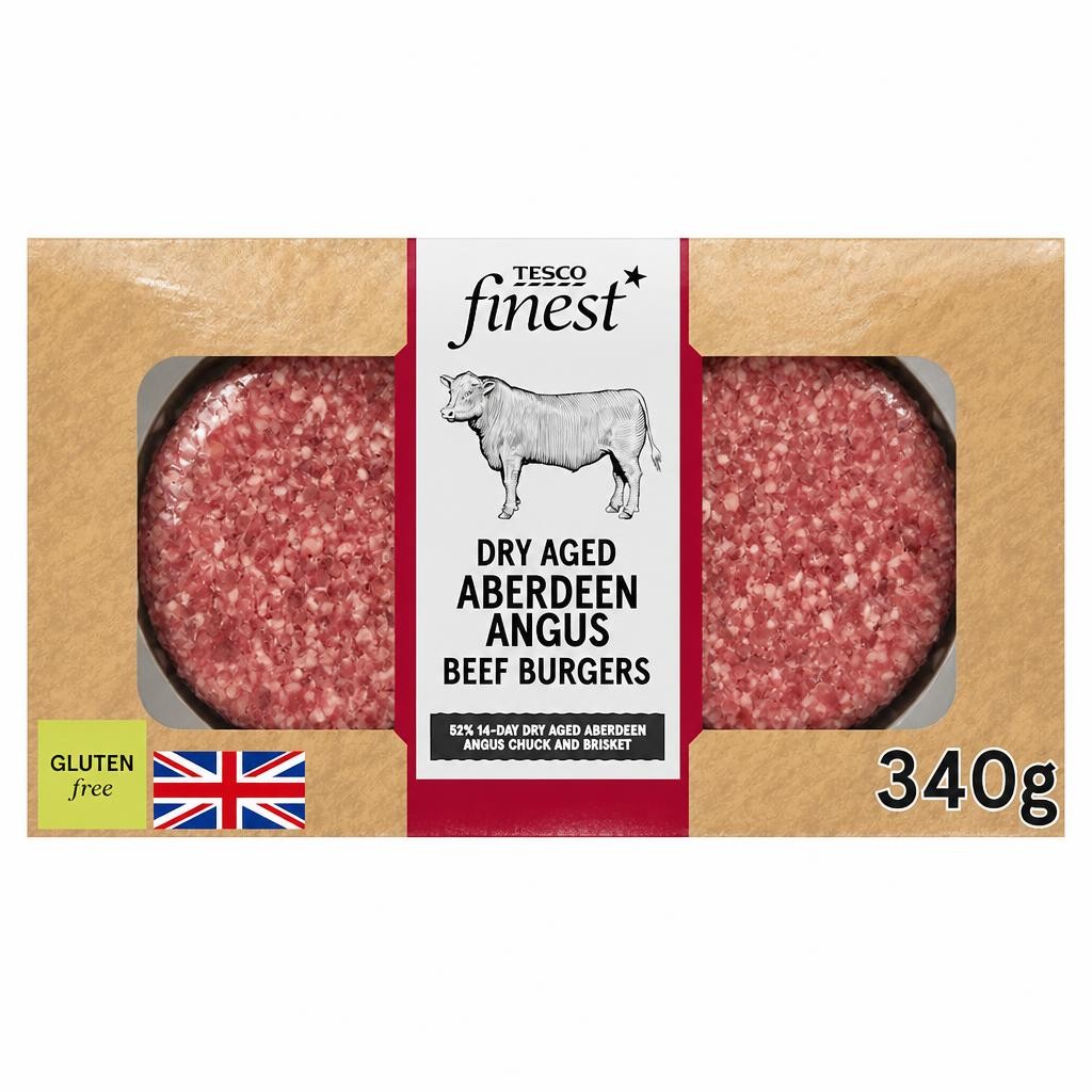 Tesco Finest Dry Aged Aberdeen Angus Beef Burgers 340G
