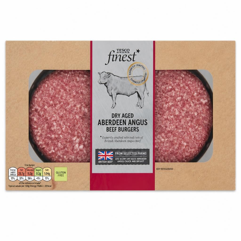 Tesco Finest Dry Aged Aberdeen Angus Beef Burgers 340G