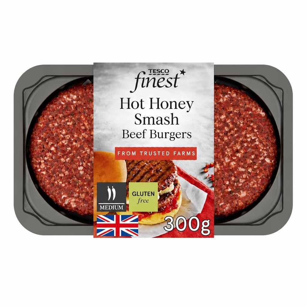 Tesco Finest Hot Honey Smash Beef Burgers 300G