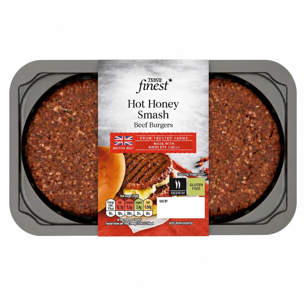 Tesco Finest Hot Honey Smash Beef Burgers 300G