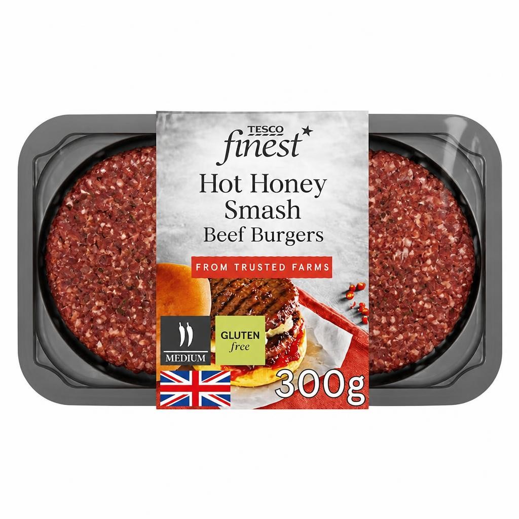 Tesco Finest Hot Honey Smash Beef Burgers 300G