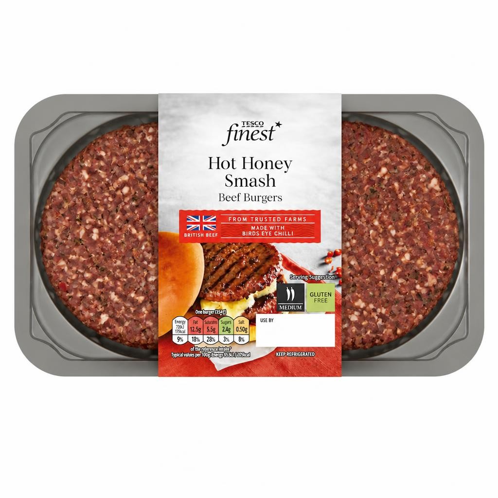 Tesco Finest Hot Honey Smash Beef Burgers 300G