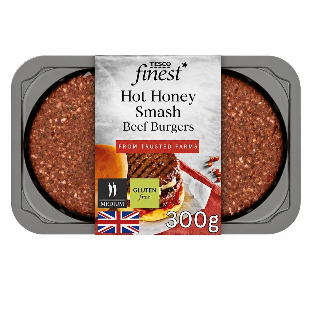 Tesco Finest Hot Honey Smash Beef Burgers 300G