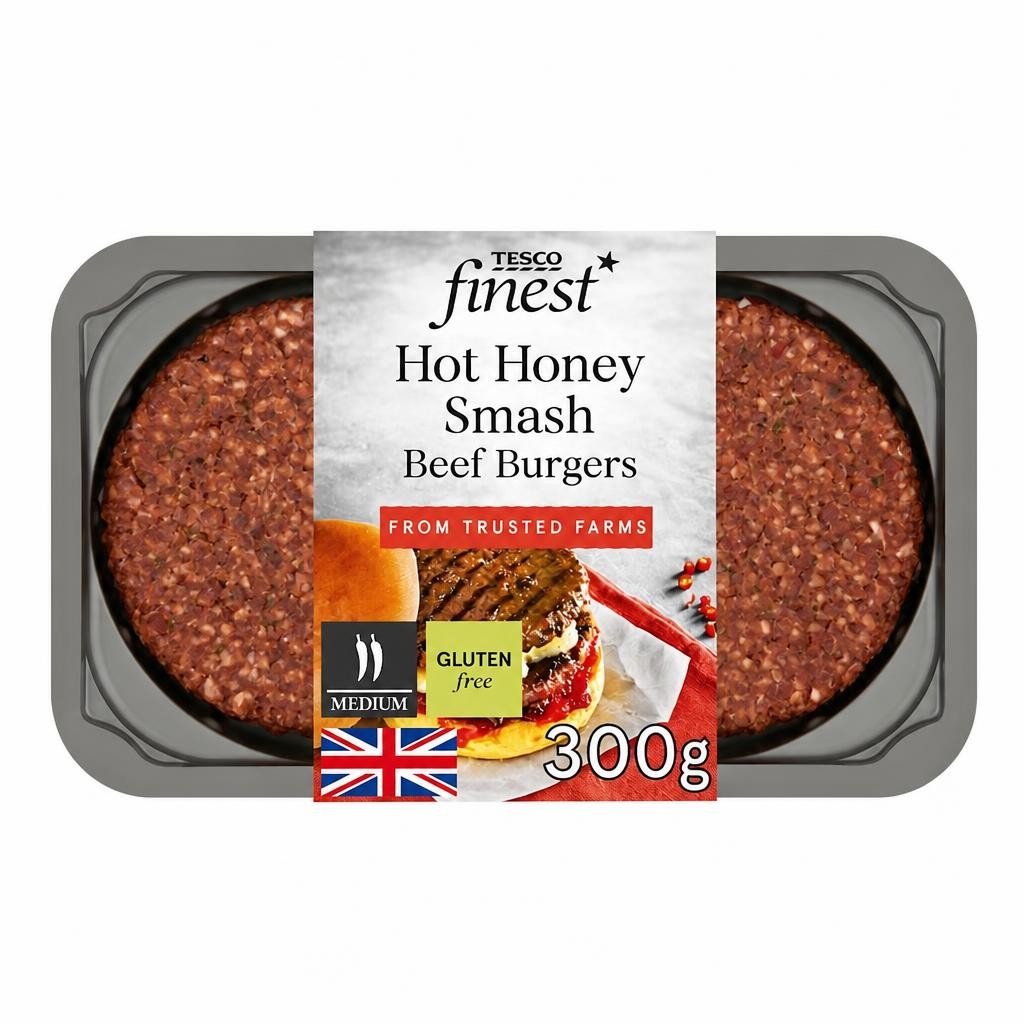 Tesco Finest Hot Honey Smash Beef Burgers 300G