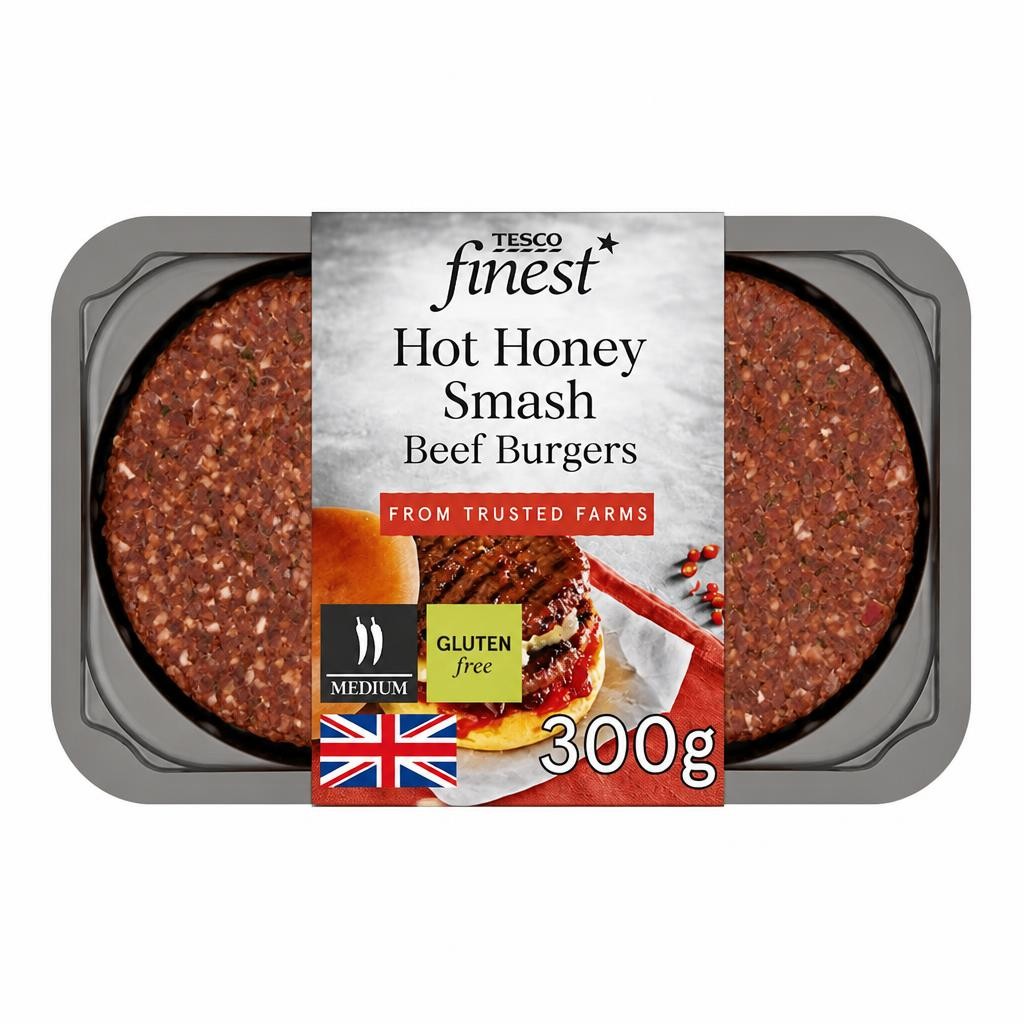Tesco Finest Hot Honey Smash Beef Burgers 300G