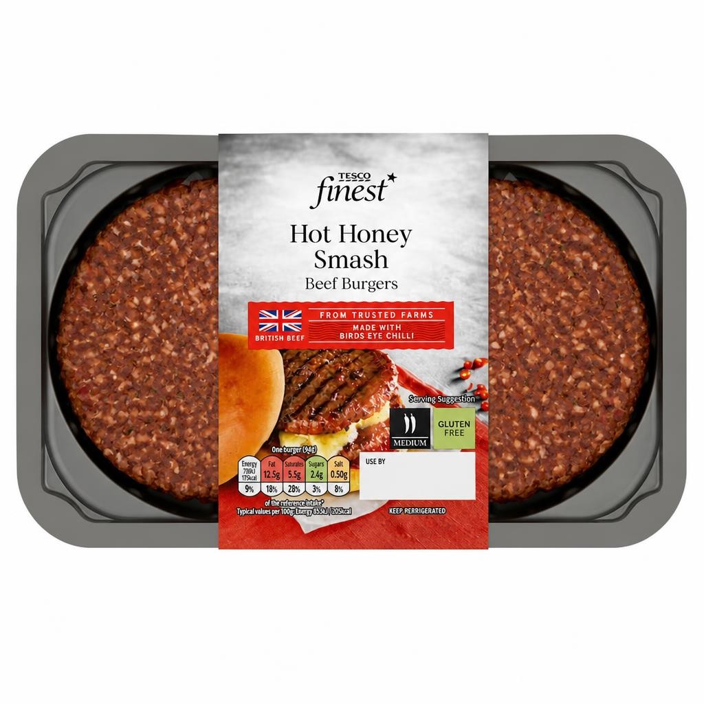 Tesco Finest Hot Honey Smash Beef Burgers 300G