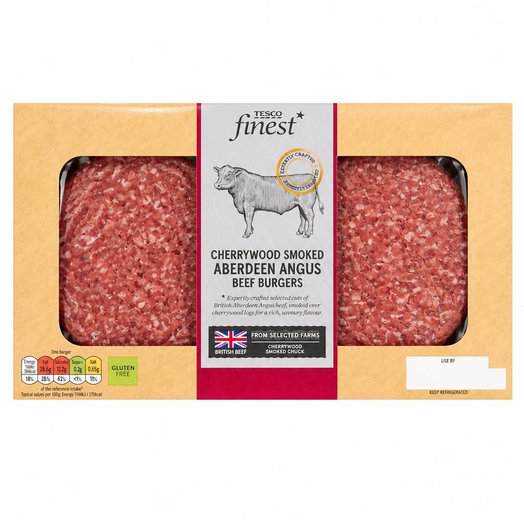 TESCO finest Cherrywood Smoked Beef Aberdeen Angus Beef Burgers 340g