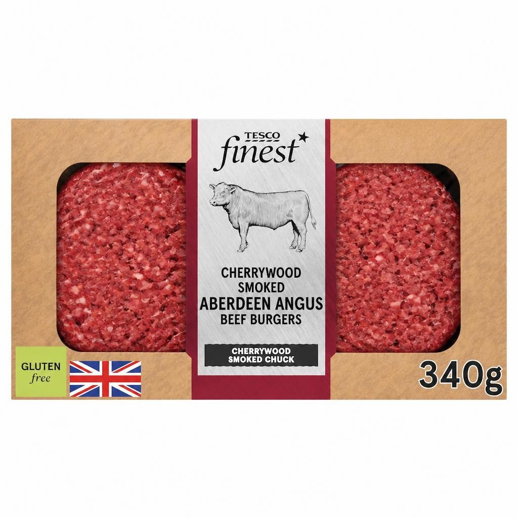 TESCO finest Cherrywood Smoked Beef Aberdeen Angus Beef Burgers 340g