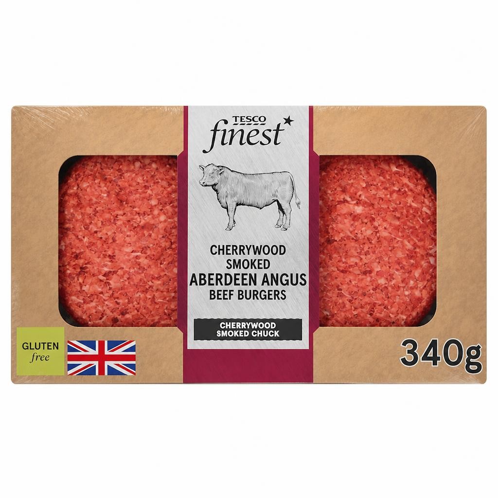 TESCO finest Cherrywood Smoked Beef Aberdeen Angus Beef Burgers 340g