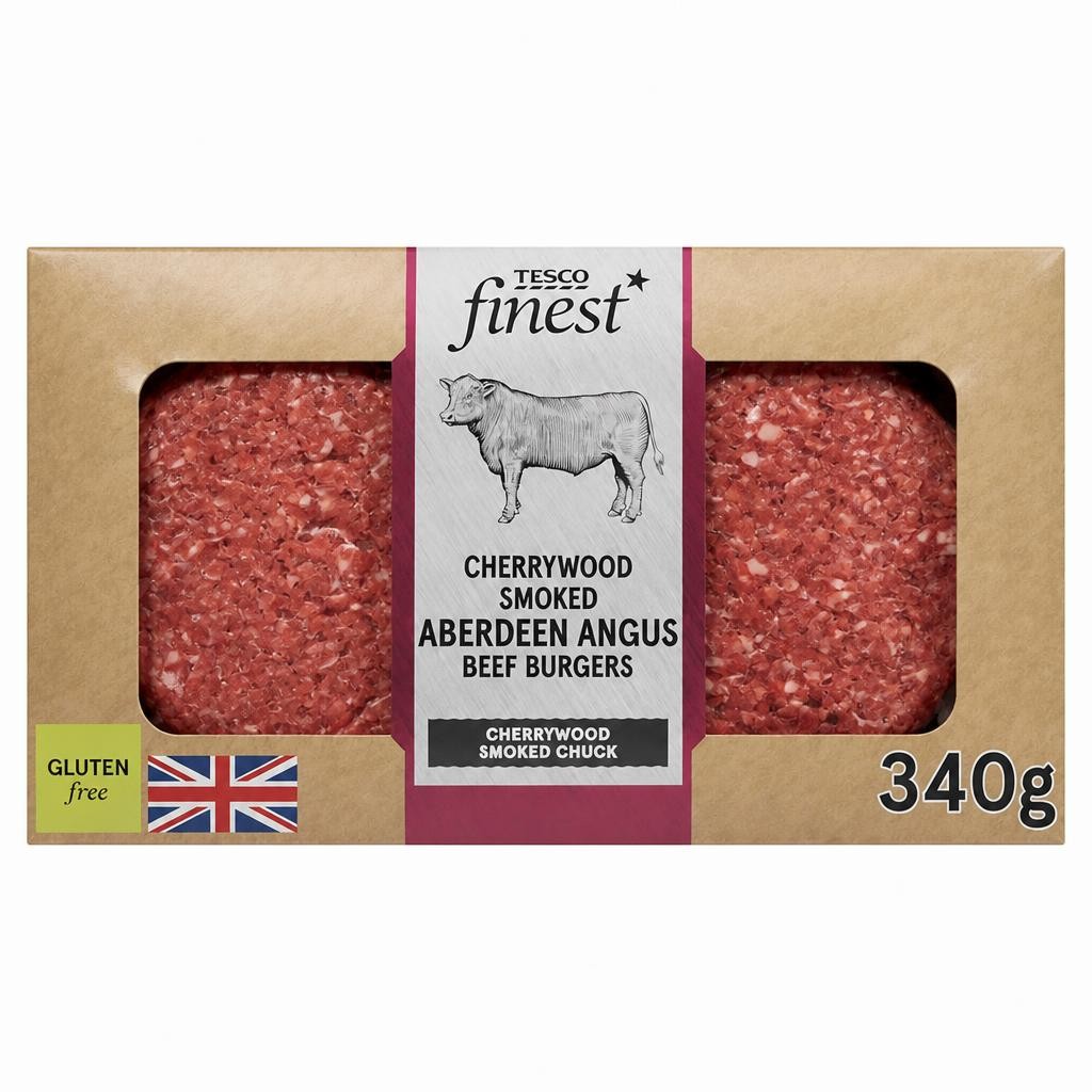 TESCO finest Cherrywood Smoked Beef Aberdeen Angus Beef Burgers 340g