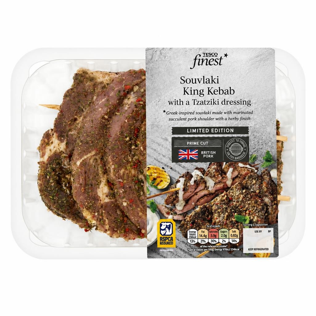 Tesco Finest Souvlaki Pork King Kebab with Tzatziki dressing 675g