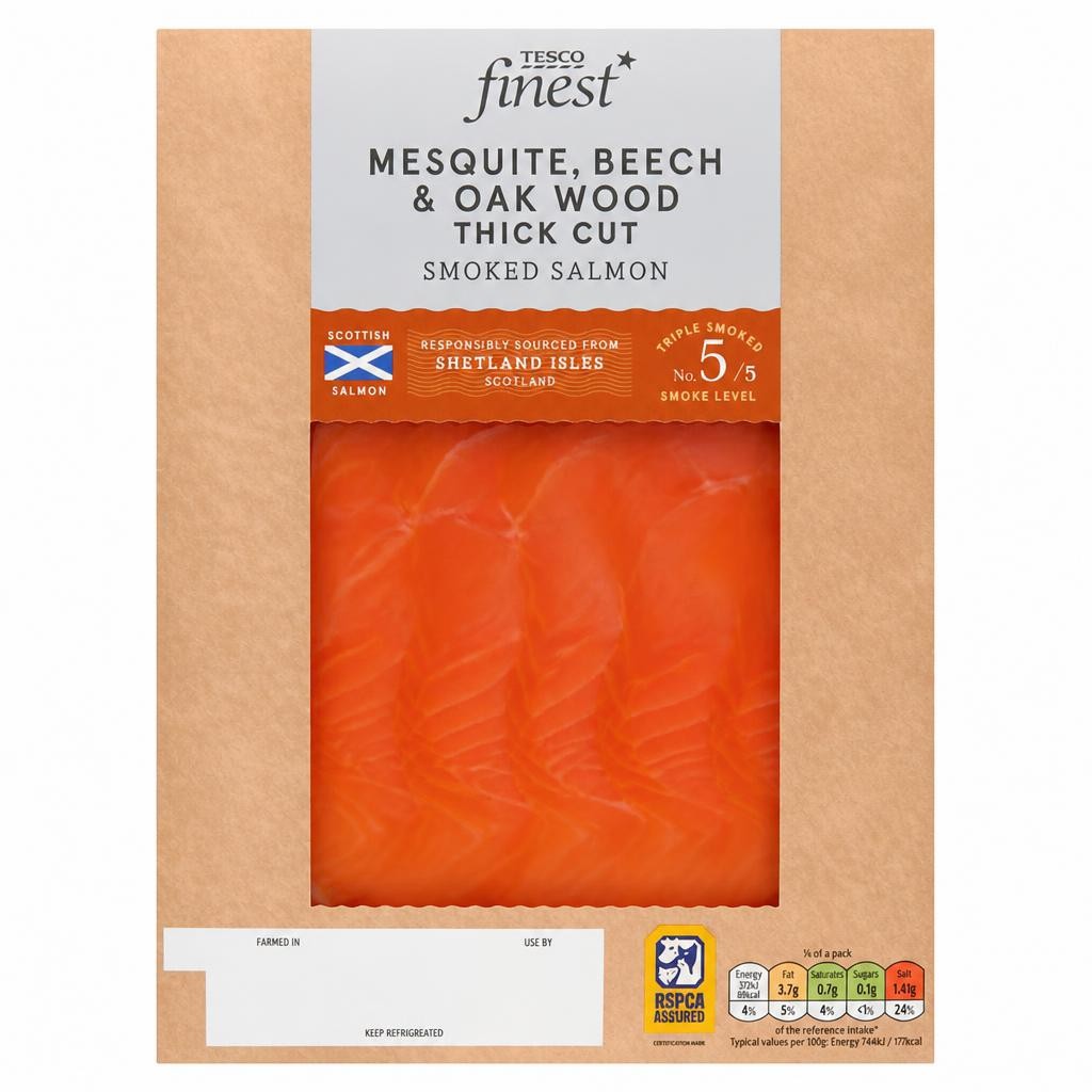 Tesco Finest Mesquite, Beech & Oak Wood Smoked Salmon 100g