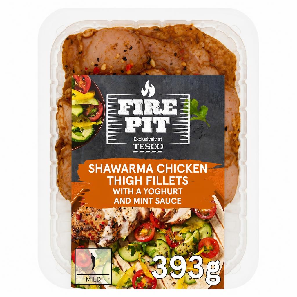 Tesco Firepit Shawarma Chicken Thigh Fillets with Yoghurt & Mint Sauce 393g