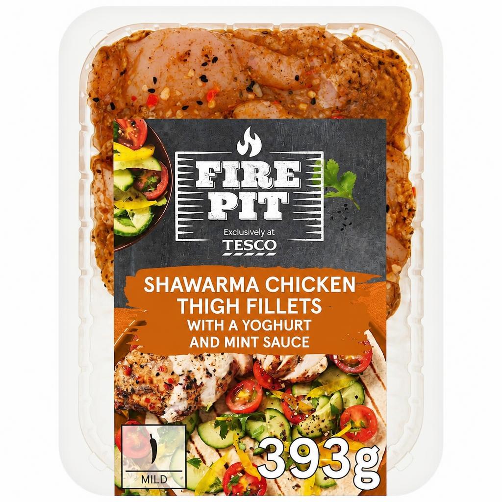 Tesco Firepit Shawarma Chicken Thigh Fillets with Yoghurt & Mint Sauce 393g