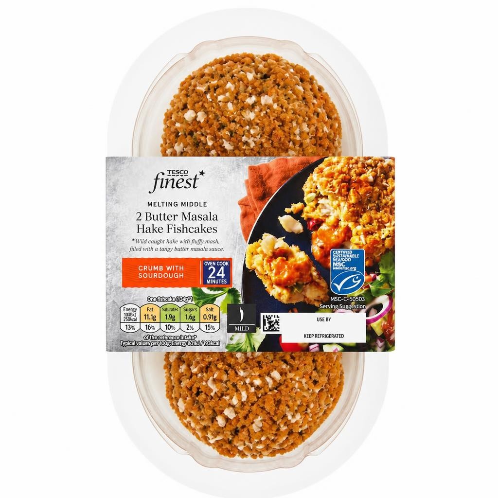 Tesco Finest 2 Butter Masala Hake Fishcakes 290g