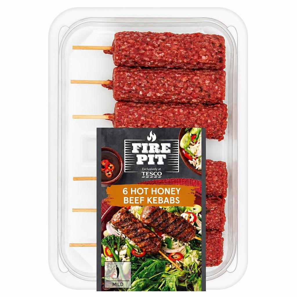 Tesco Firepit 6 Hot Honey Beef Kebab 360g