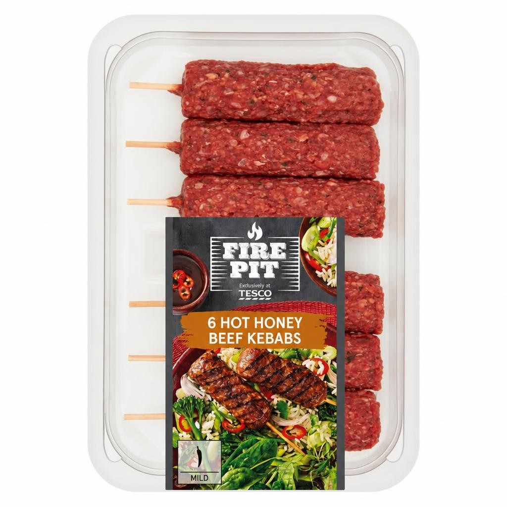 Tesco Firepit 6 Hot Honey Beef Kebab 360g