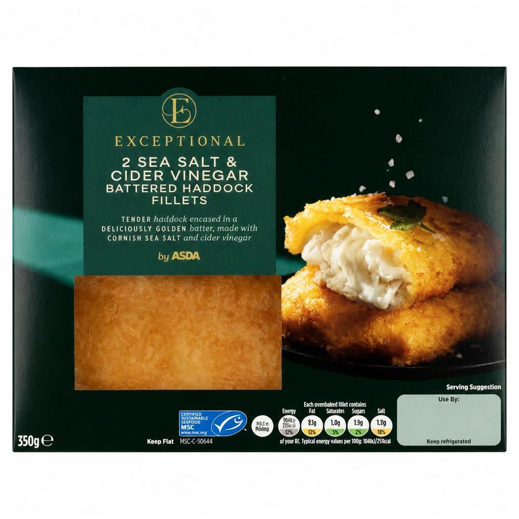 Exceptional by ASDA 2 Sea Salt & Cider Vinegar Battered Haddock Fillets 350g