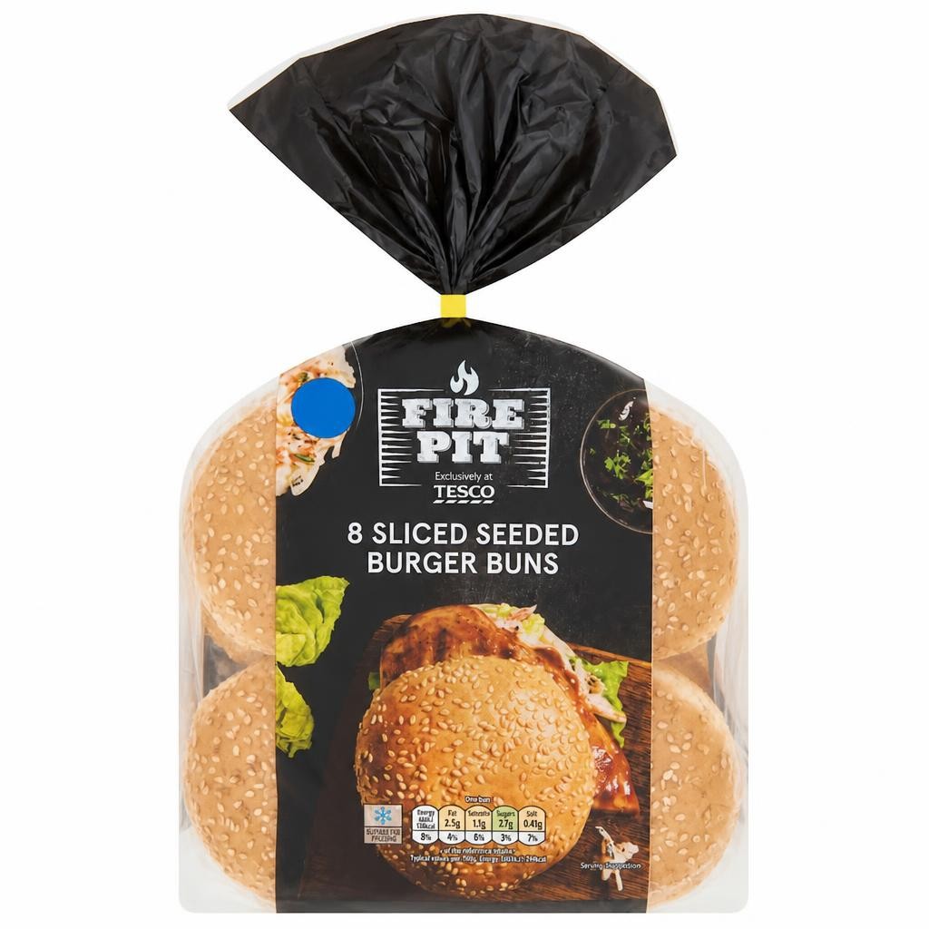 Tesco Fire Pit 8 Sliced Seeded Burger Buns