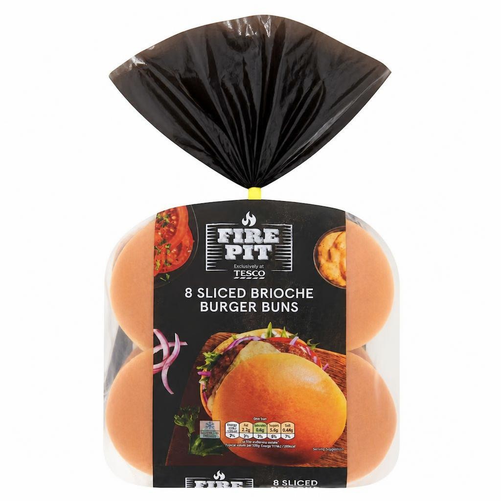 Tesco Fire Pit 8 Sliced Brioche Burger Buns