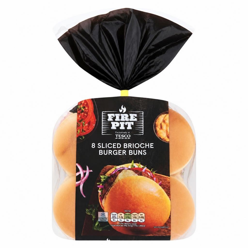 Tesco Fire Pit 8 Sliced Brioche Burger Buns