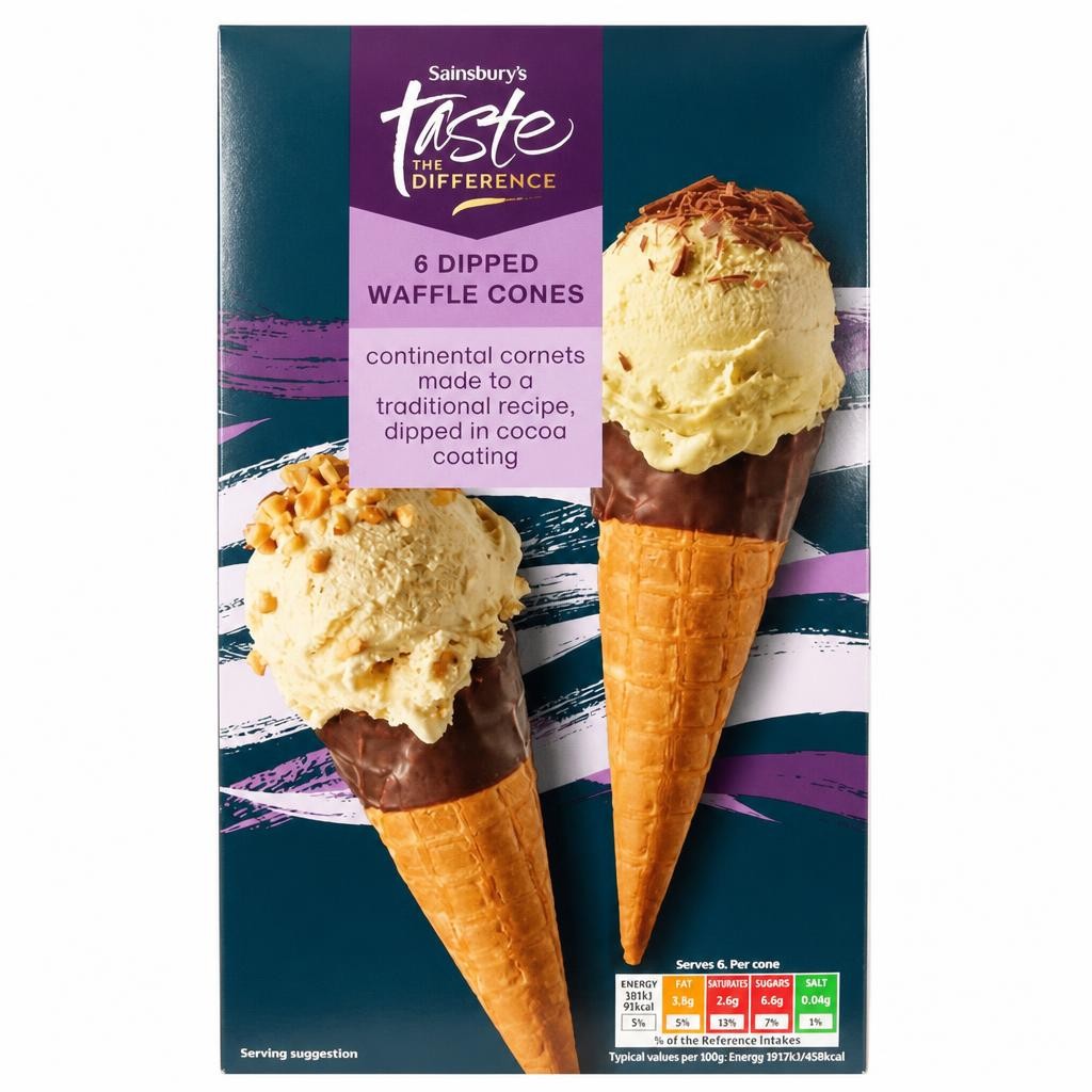Sainsbury's 6 x Dipped Waffle Cones, Taste the Difference