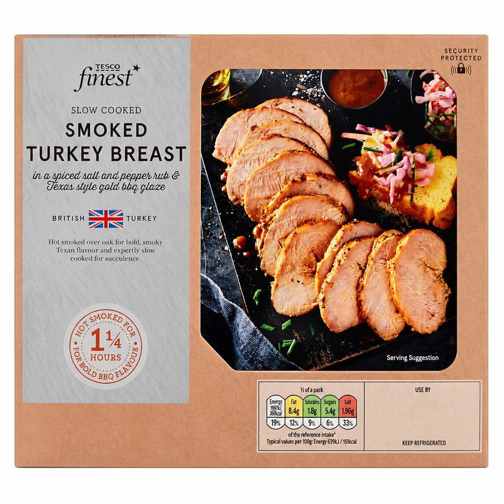 Tesco Finest Slow Cooked Smoked Turkey Breast in a Spiced Salt and Pepper Rub & Texas Style Gold BBQ Glaze 618G
