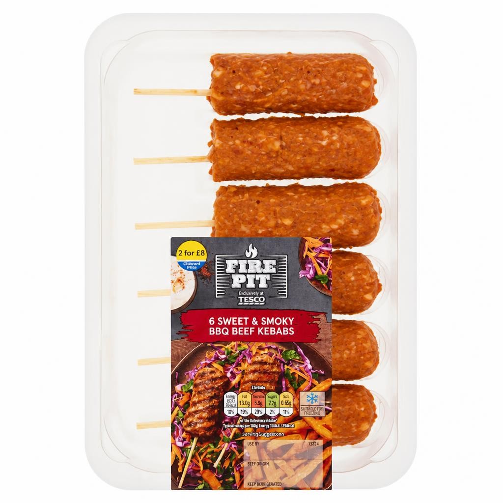 Tesco Firepit 6 Sweet & Smoky BBQ Beef Kebabs 360g