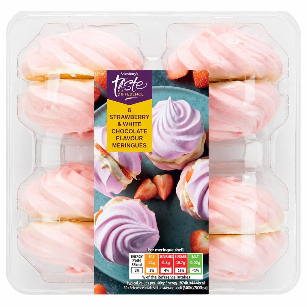Sainsbury's 8 x Strawberry & White Chocolate Flavour Meringues, Taste the Difference