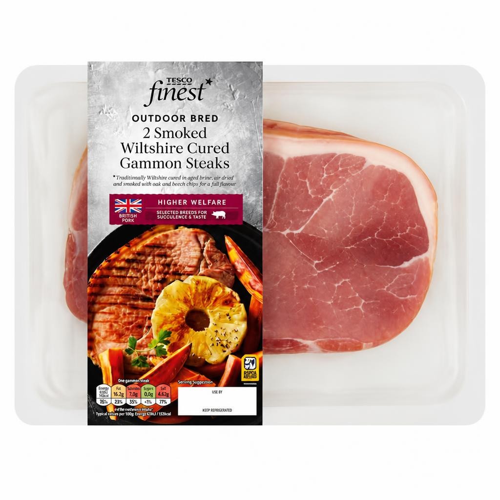 Tesco Finest Two Smoked Wiltshire Cured Gammon Steaks 400g
