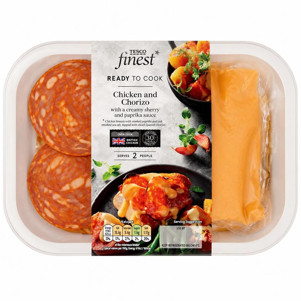 Tesco Finest Chorizo & Chicken with a Creamy sherry and paprika sauce 400g