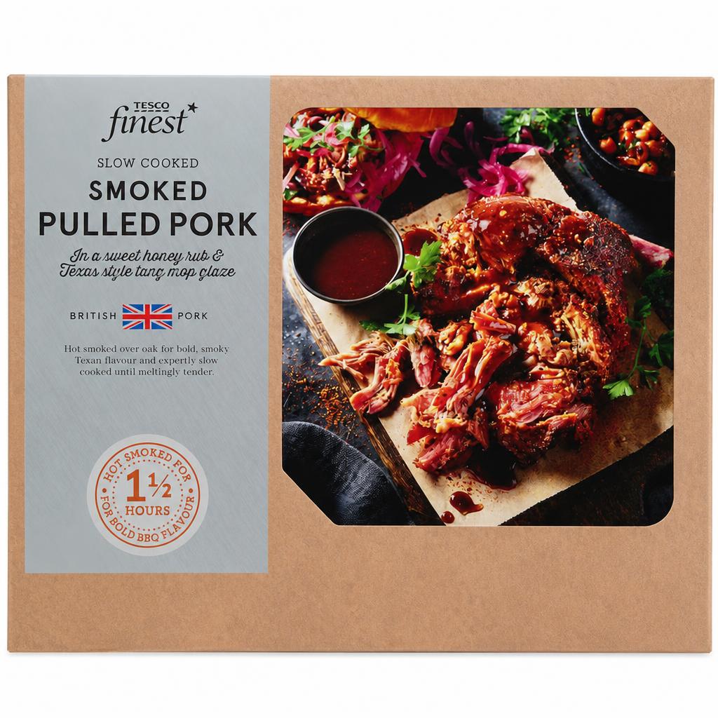 Tesco Finest Slow Cooked Smoked Pulled Pork in a Sweet Honey Rub & Texas Style Tang Mop Glaze 380G