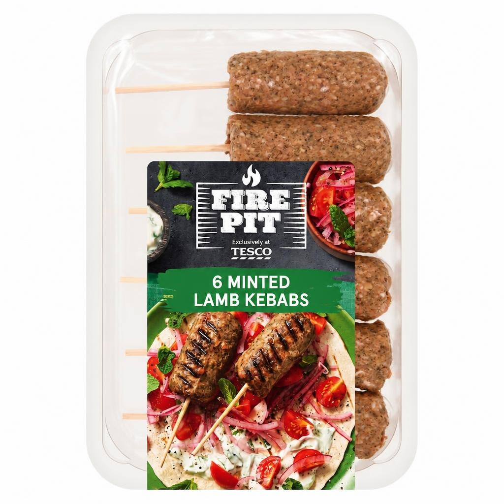 Tesco Firepit 6 Minted Lamb Kebabs 360g