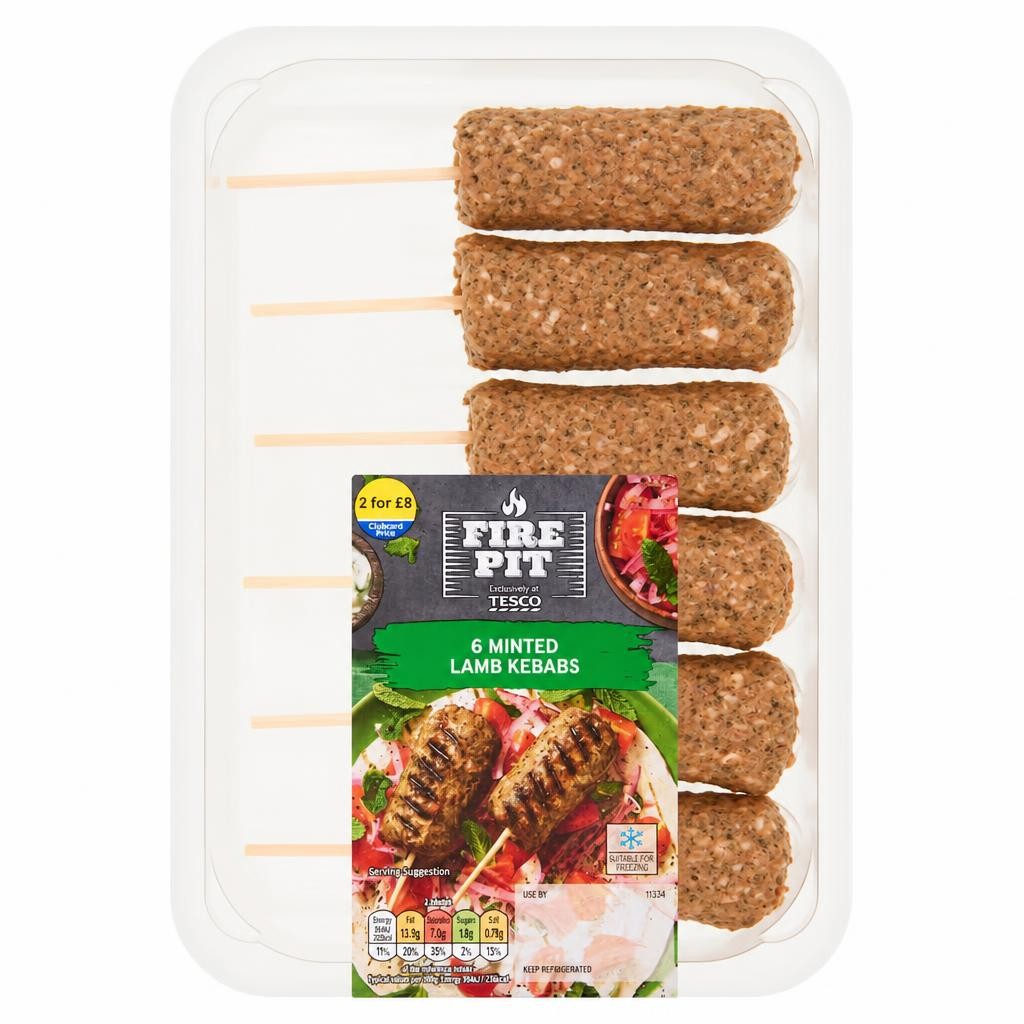 Tesco Firepit 6 Minted Lamb Kebabs 360g