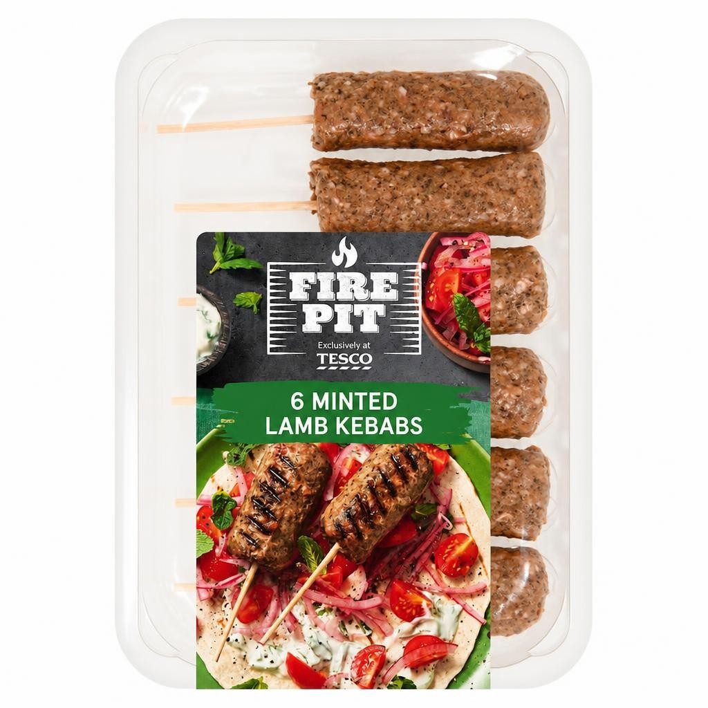 Tesco Firepit 6 Minted Lamb Kebabs 360g