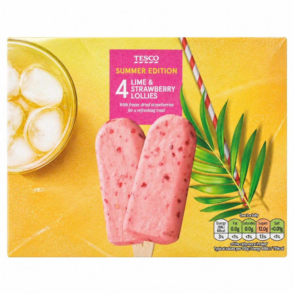 Tesco 4 Lime & Strawberry Lollies 4x59g