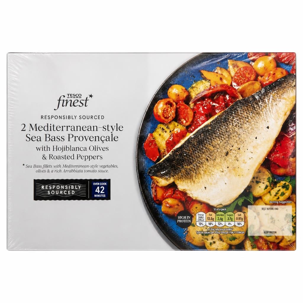Tesco Finest Seabass Provençale with Hojiblanca Olives & Roasted peppers 430G
