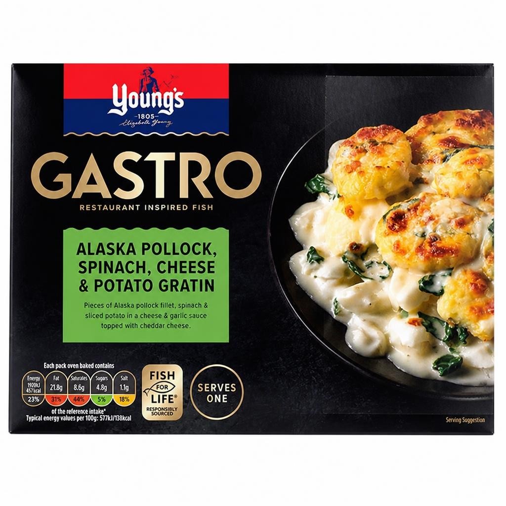Young's 360g Gastro Alaska Pollock, Spinach, Cheese & Potato Gratin