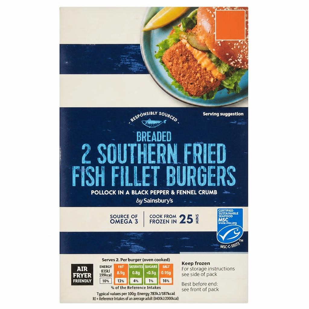 Sainsbury's 2 x Southern Fried Fish Fillet Burgers 227g