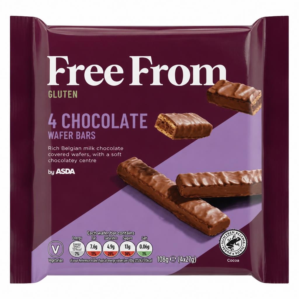 ASDA Free From by  Chocolate Wafer Bars 108g (4 x 27g)