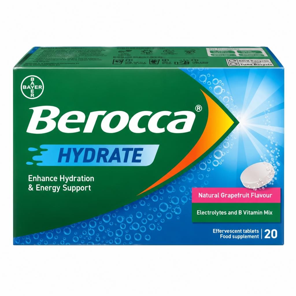 Berocca 20 x Hydrate Natural Grapefruit Flavour Effervescent Tablets