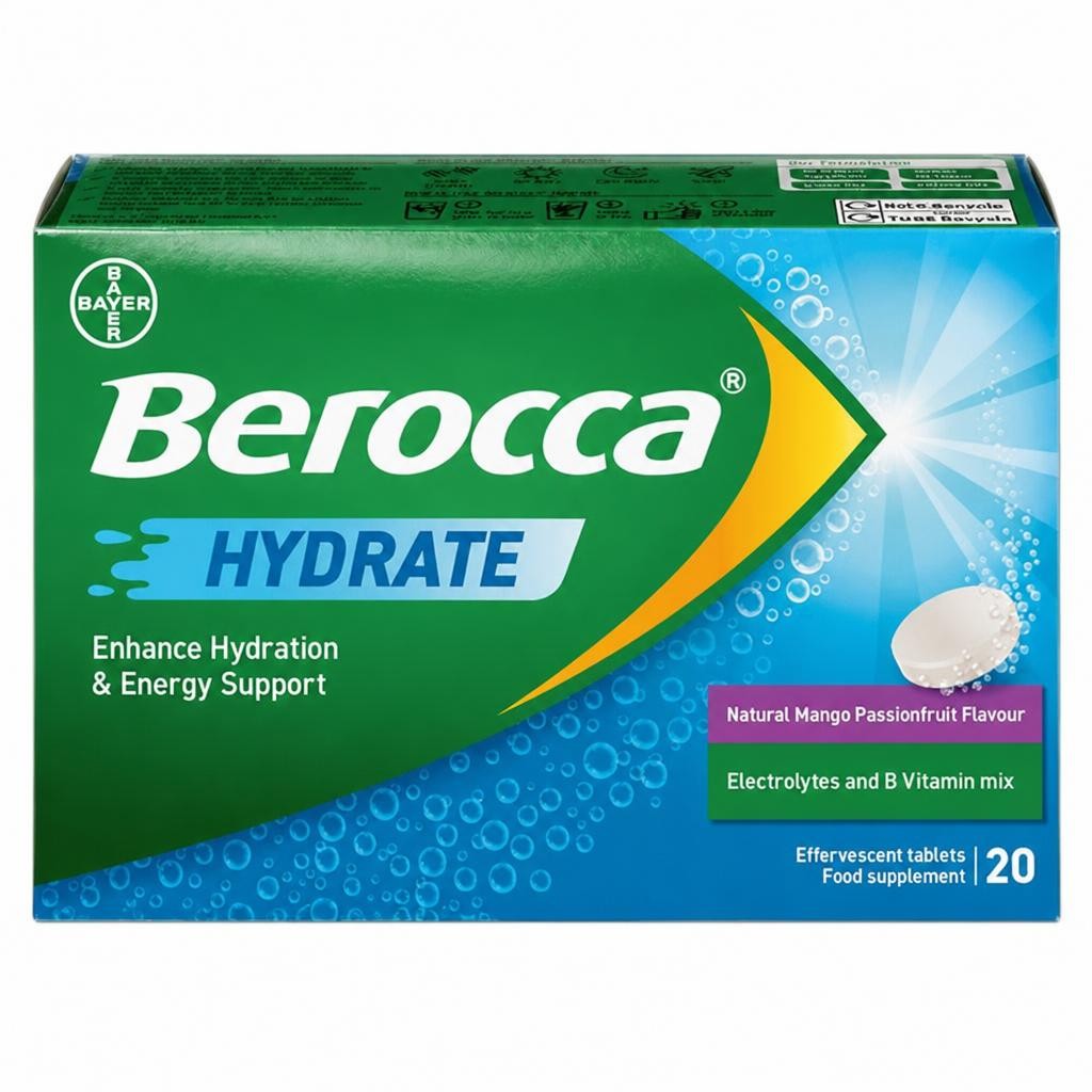 Berocca 20 x Hydrate Natural Mango Passionfruit Flavour Effervescent Tablet