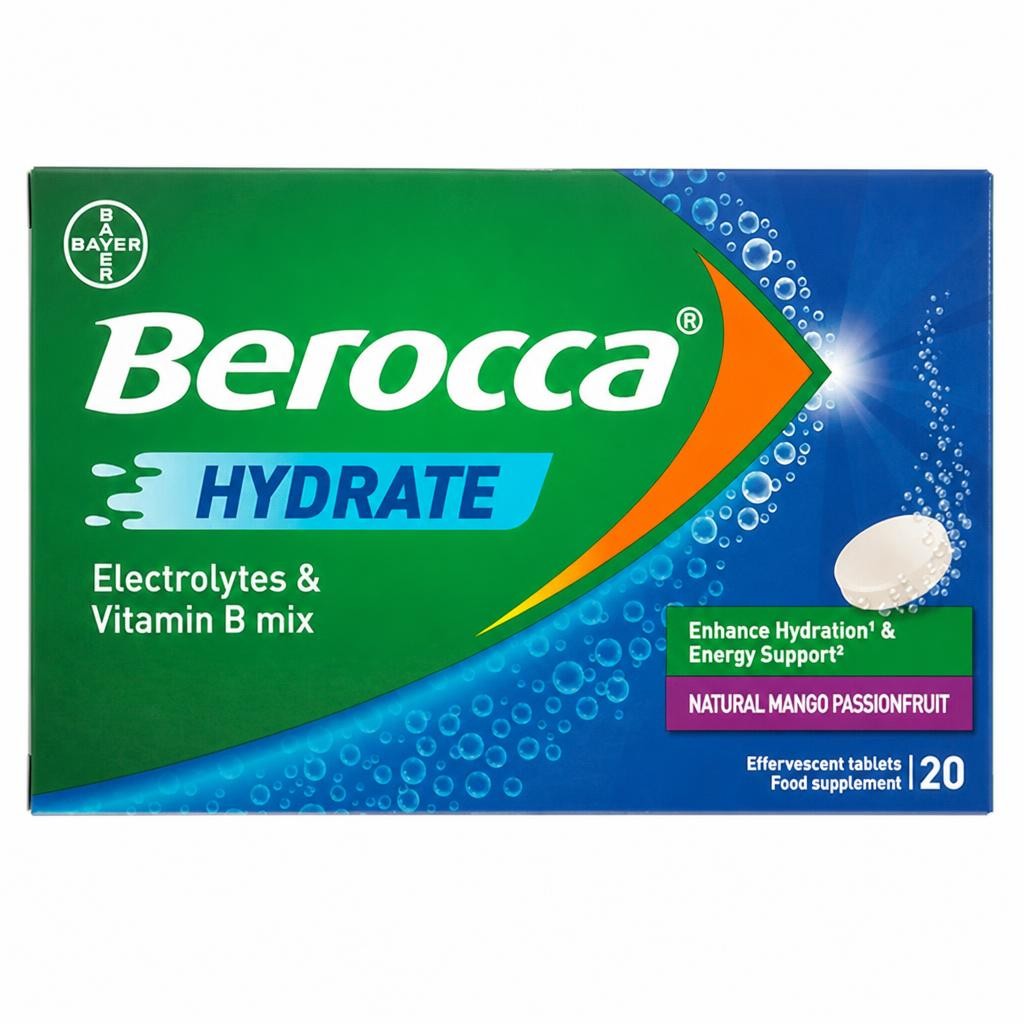 Berocca 20 x Hydrate Natural Mango Passionfruit Flavour Effervescent Tablet