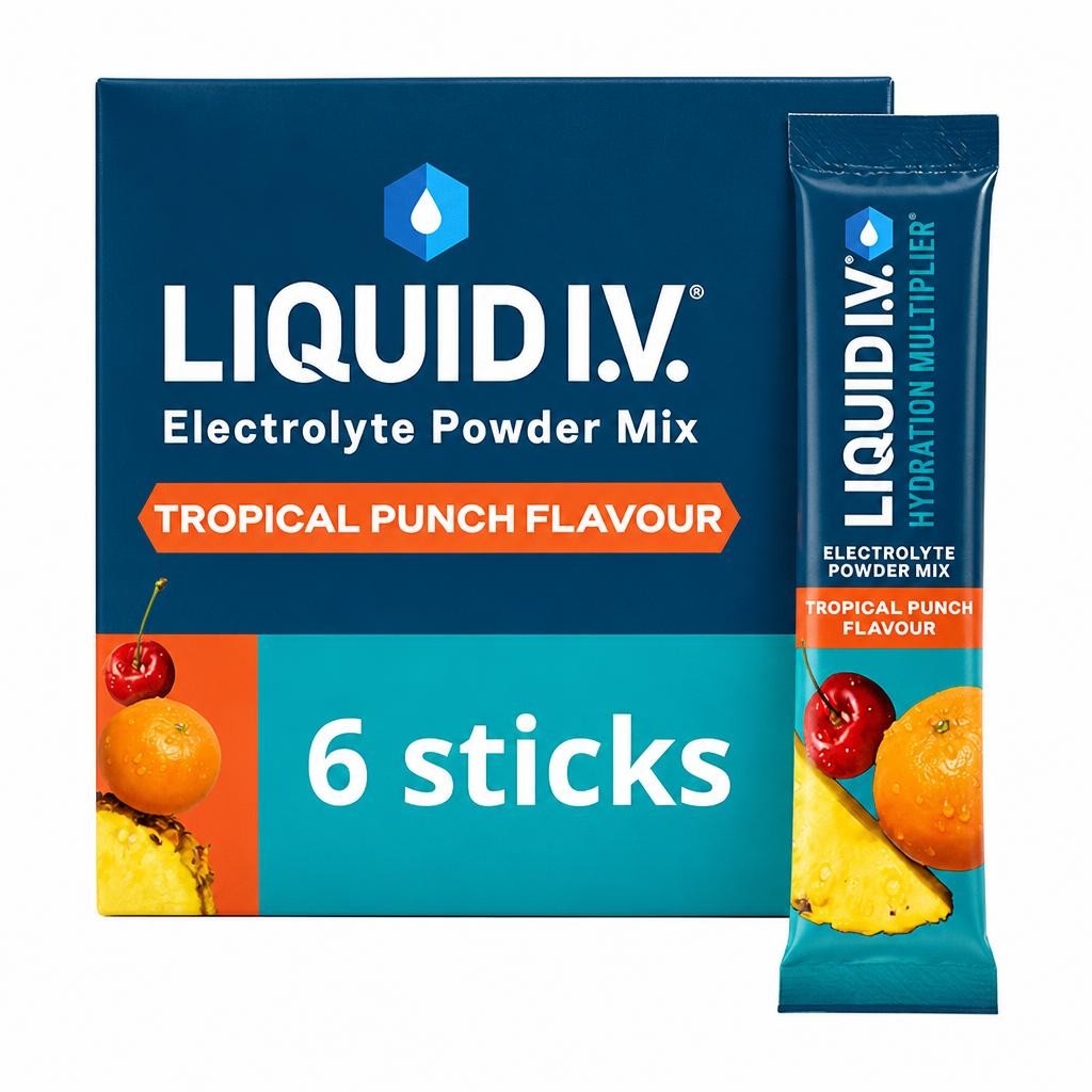 Liquid IV Hydration Multiplier 6 x Sachets Tropical Punch Electrolyte Powder Mix Food Supplement