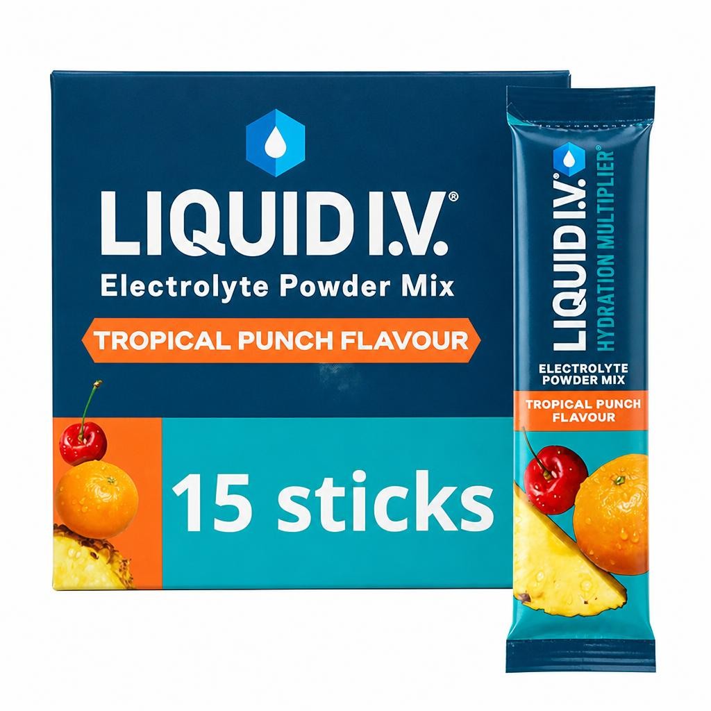 Liquid IV Hydration Multiplier 15 x Sachets Tropical Punch Electrolyte Powder Mix Food Supplement