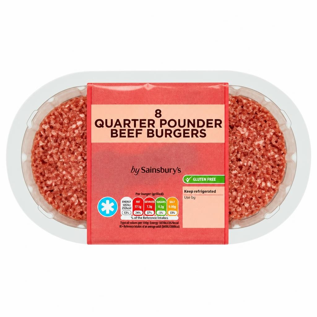 Sainsbury's 8 Quarter Pounder Beef Burgers 908g