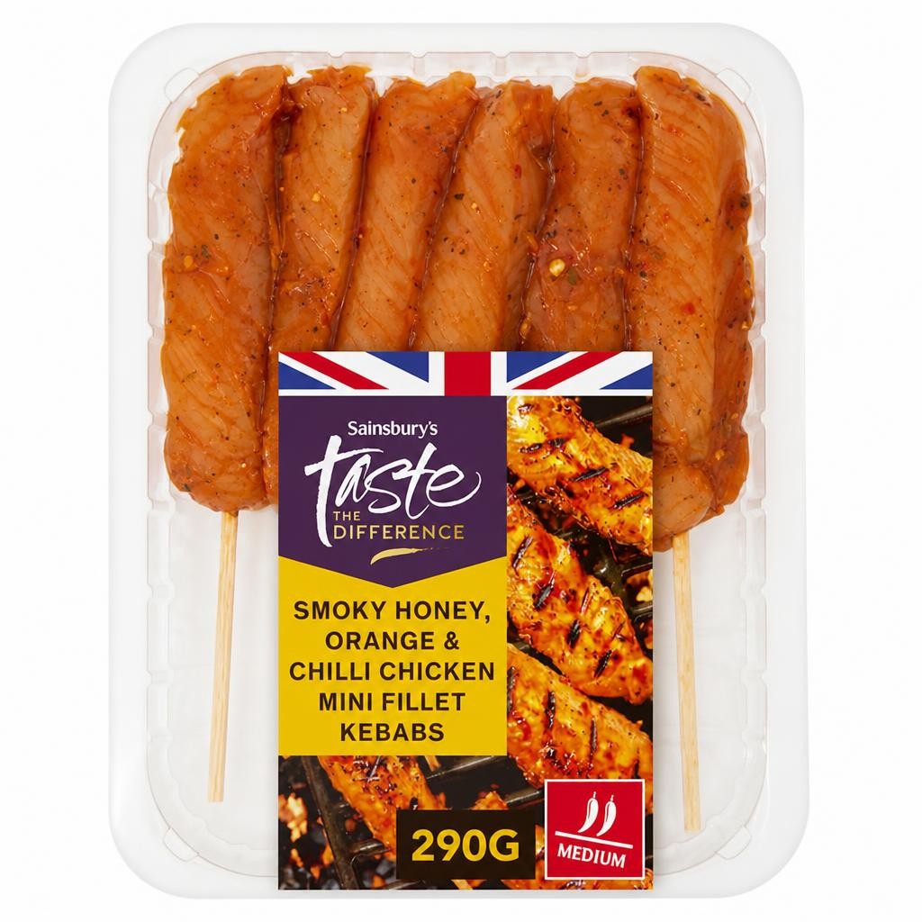 Sainsbury's Smoked Honey, Orange & Chilli Chicken Mini Fillet Kebabs, Taste the Difference 290g